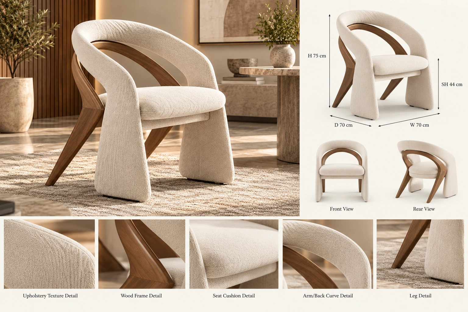 Sculptural Textured Fabric Accent Dining Armchair - Image 2
