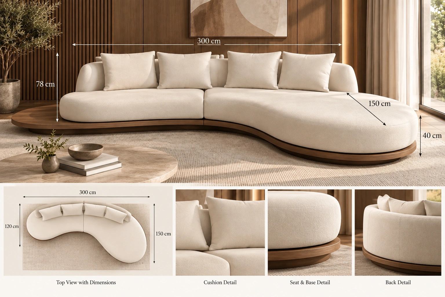 Large Curved Sectional Chaise Sofa - Image 2