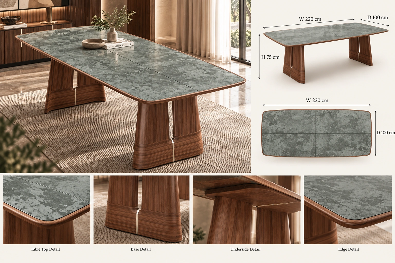 Contemporary Rounded Rectangle Dining Table - Image 2
