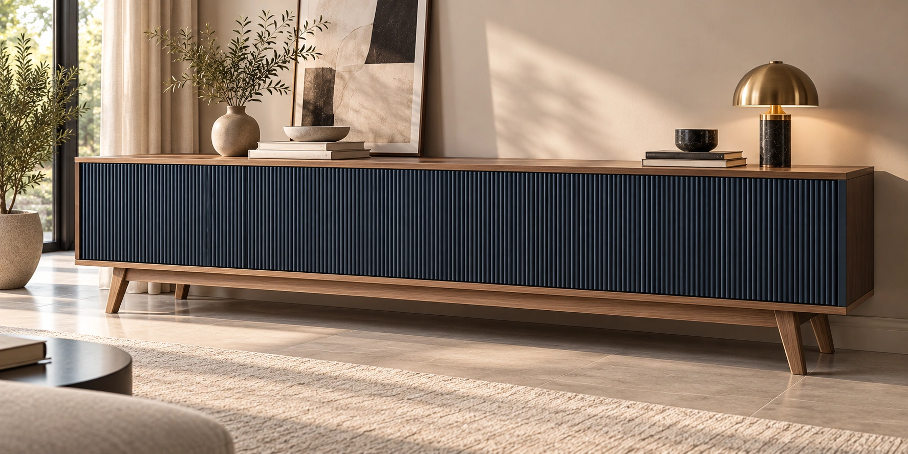 Vertically Fluted Low TV Media Credenza