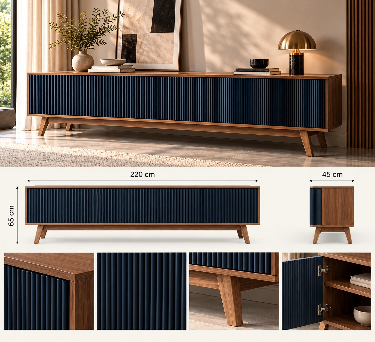 Vertically Fluted Low TV Media Credenza - Image 2