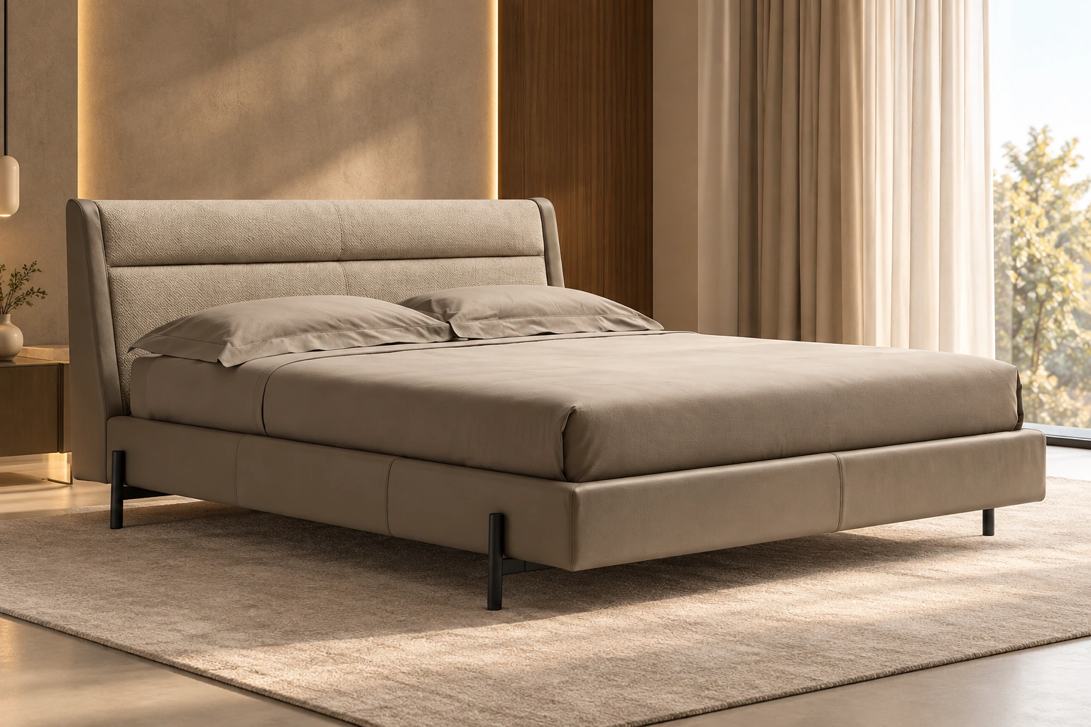 Horizon Upholstered King Bed – Soft Greige