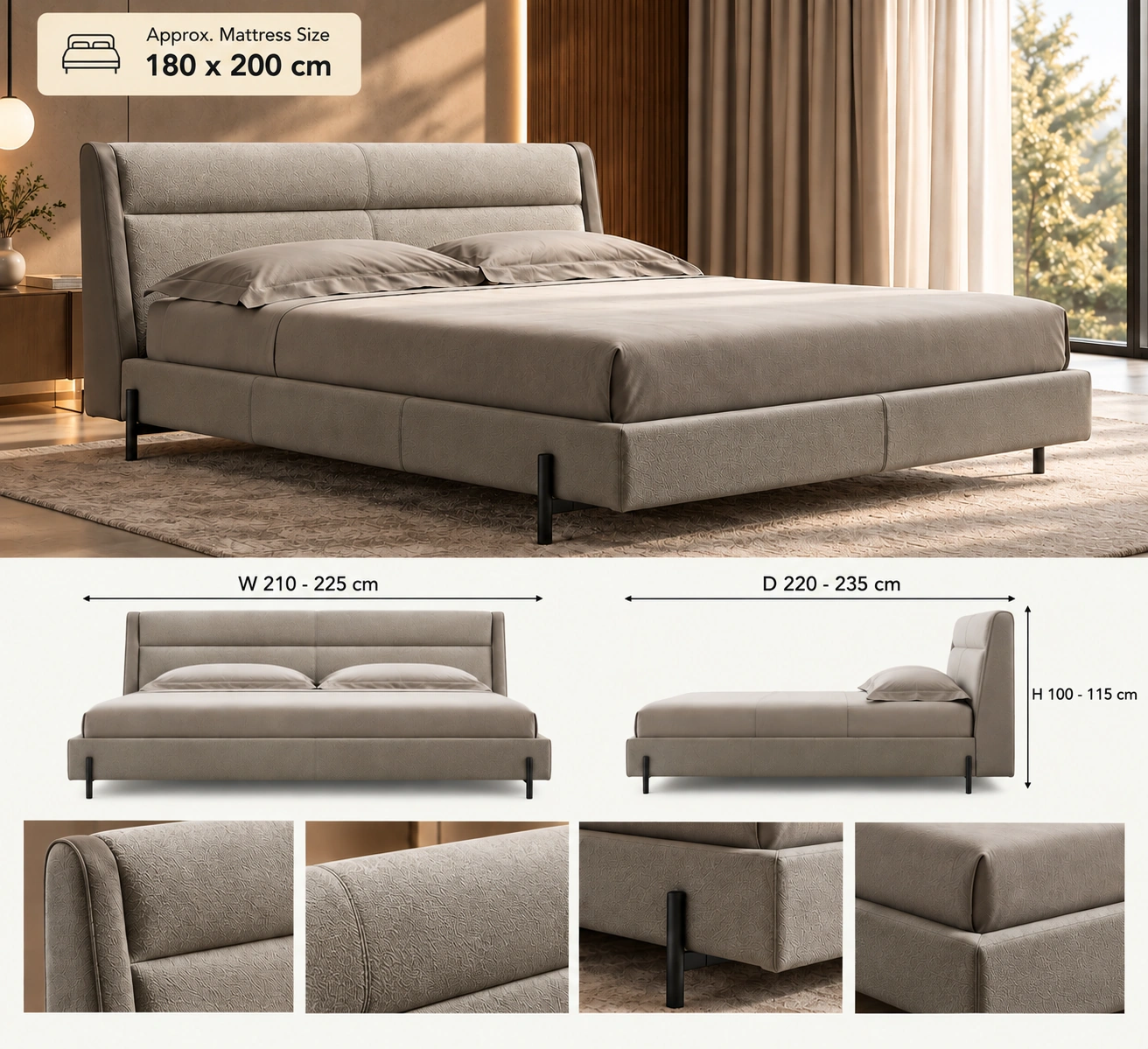 Horizon Upholstered King Bed – Soft Greige - Image 2