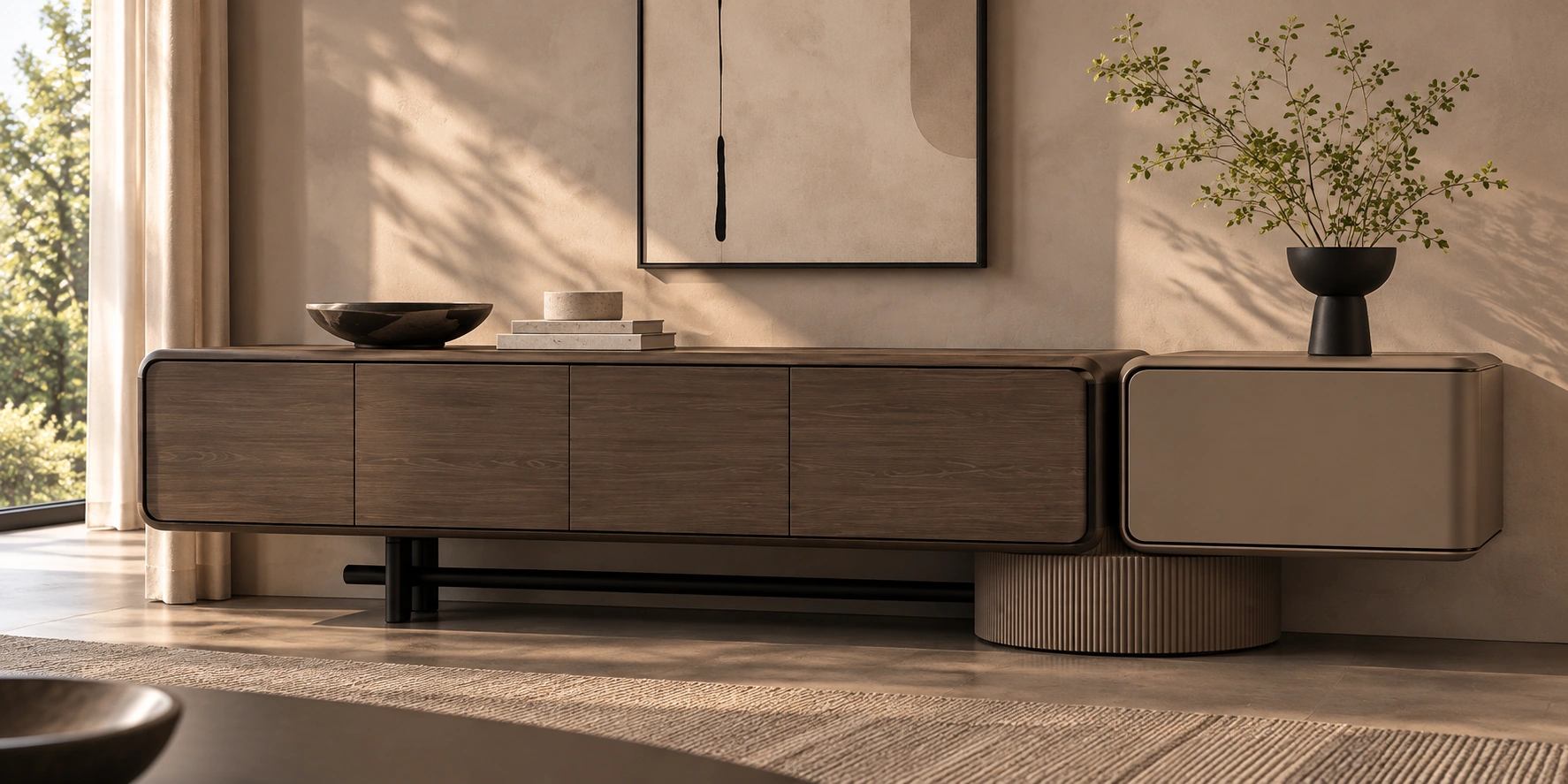 Asymmetrical Multi-Storage TV Media Console