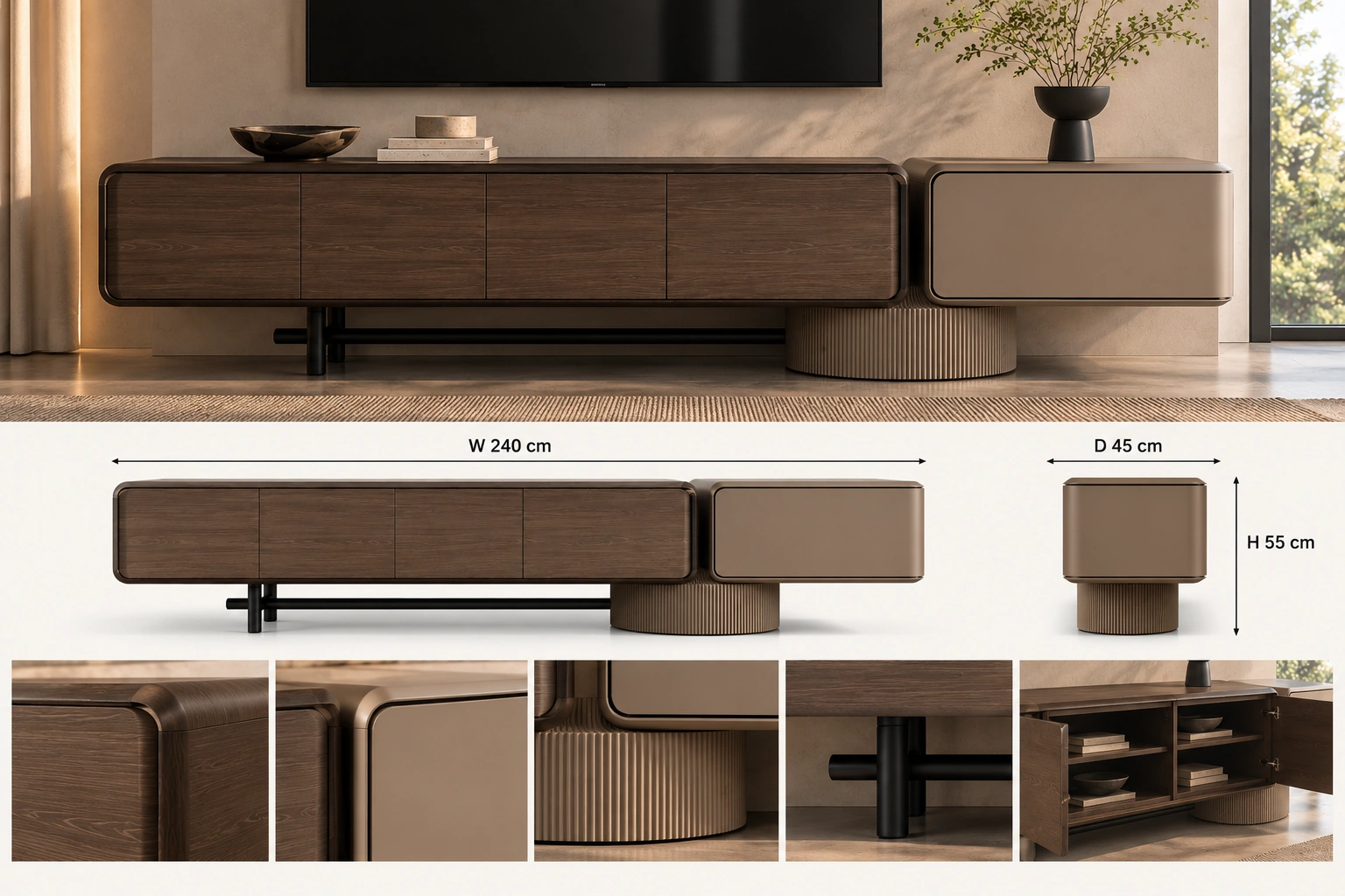 Asymmetrical Multi-Storage TV Media Console - Image 2