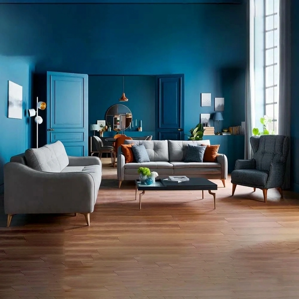 Livingroom Set - Grey & Navy Blue