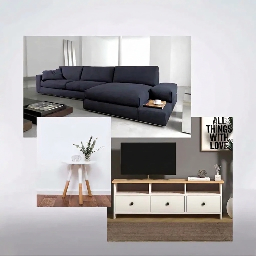 Livingroom Set - Off White & Navy Blue