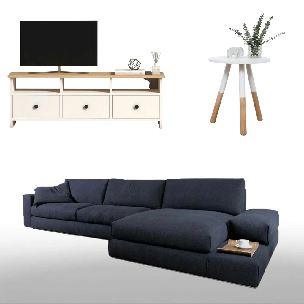 Livingroom Set - Off White & Navy Blue - Image 3