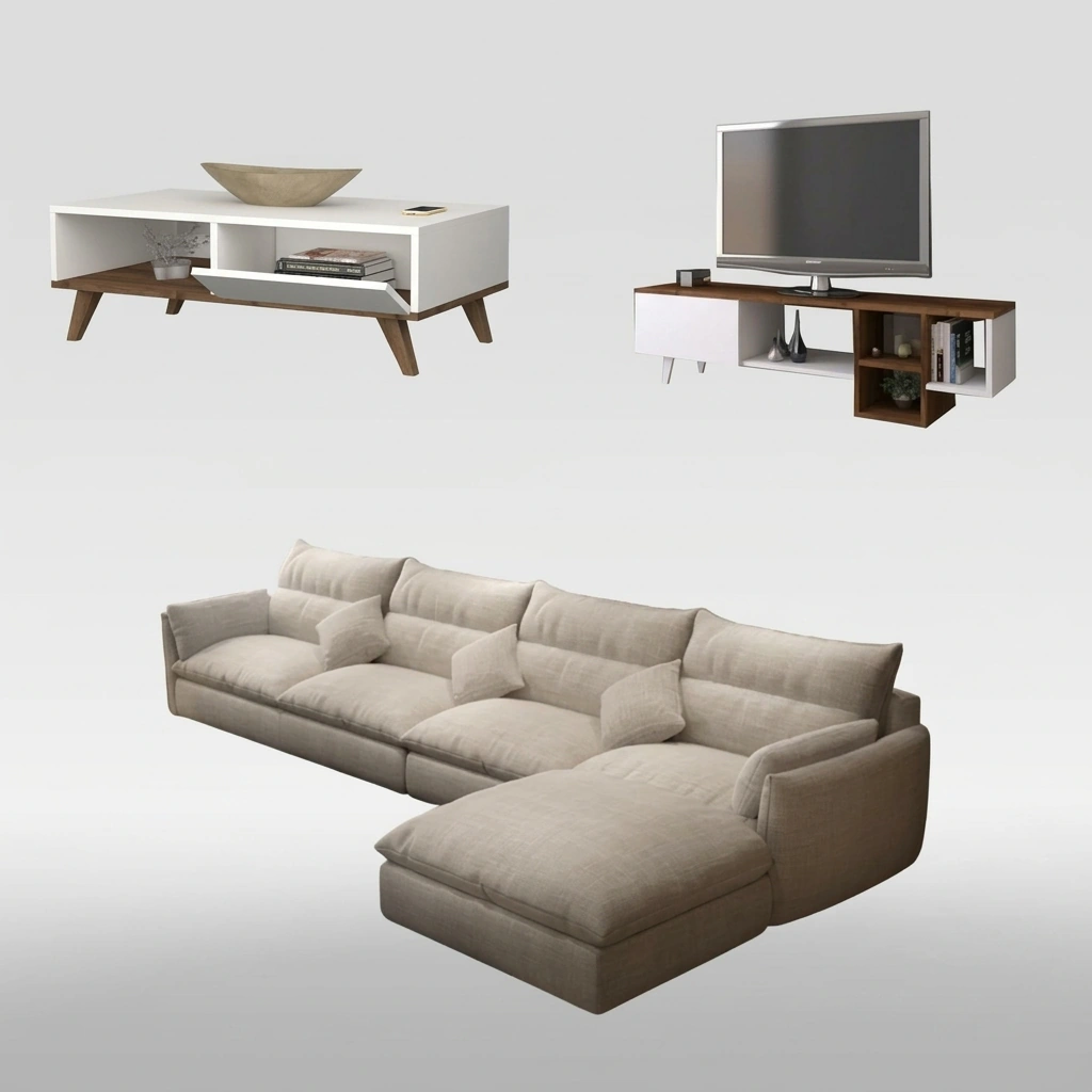 Livingroom Set - White & Beige