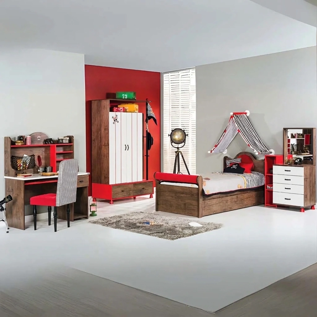 kids Bedroom - White, Red & Brown