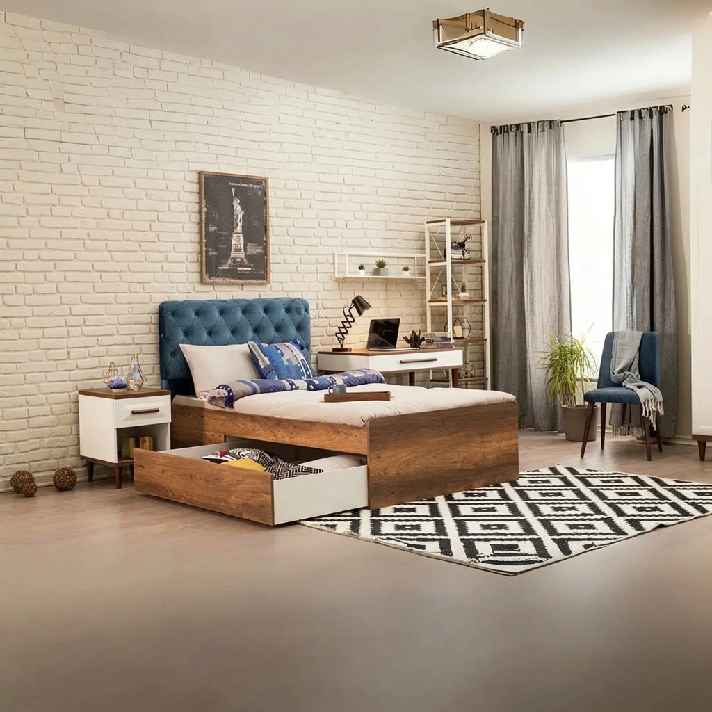 kids Bedroom - Off White, Beige & Turquoise - Image 2