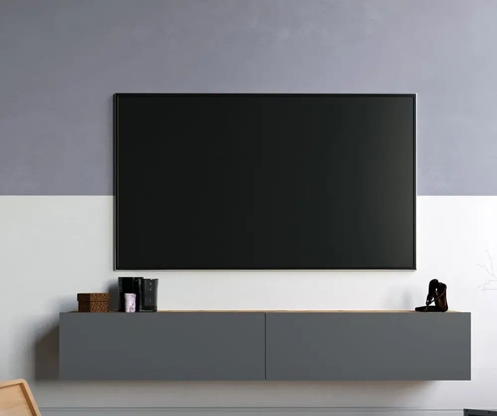 Modern Floating Grey & Wood TV Console