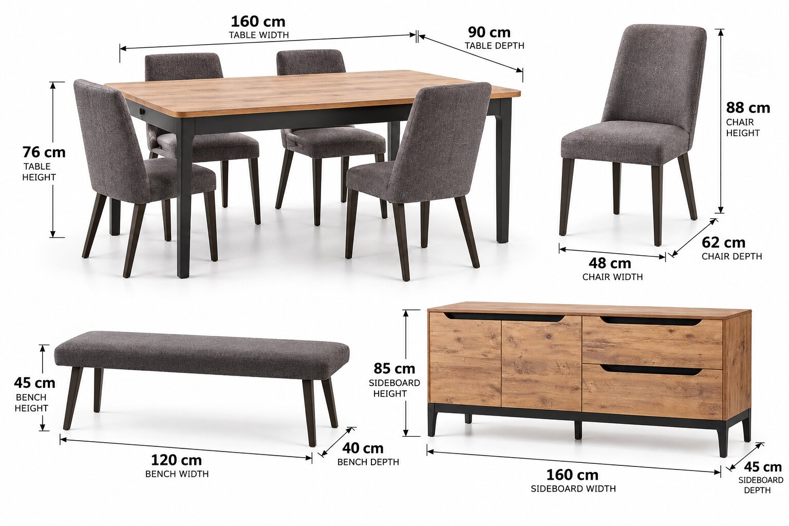Dining Set - Black & Beige - Image 4