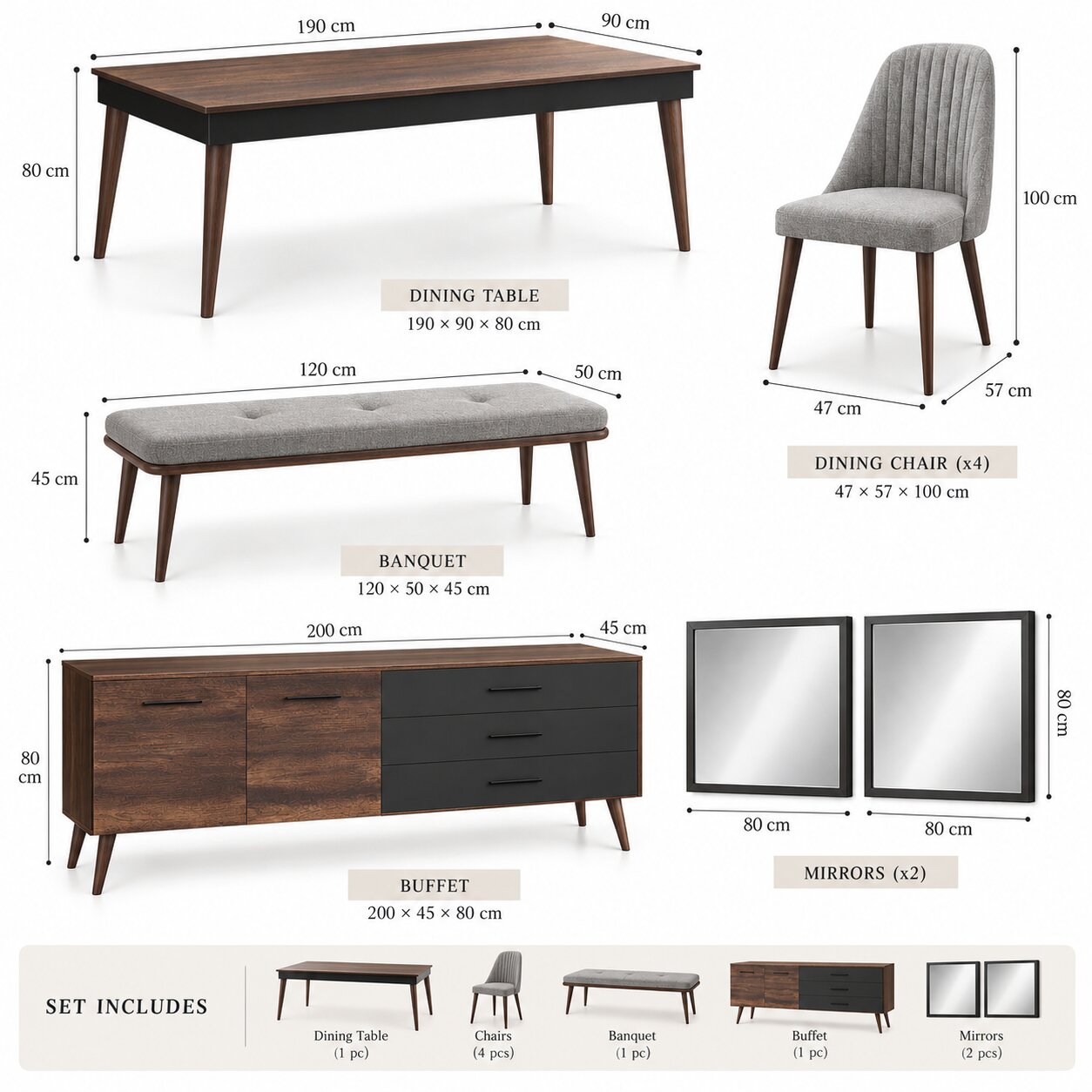 Dining Set - Black & Grey - Image 4