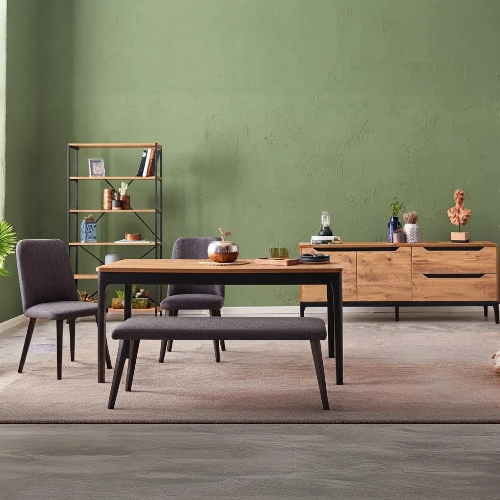 Dining Set - Black & Beige - Image 2